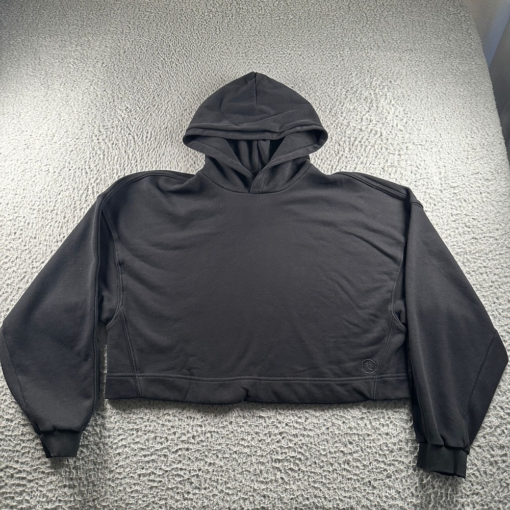Vuori Sedona Hoodie Womens L Cropped Boxy Black Pullover Sweatshirt Lightweight